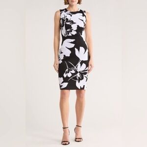 Black & White Floral Midi Sheath Dress